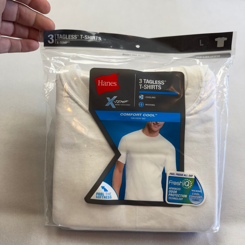 Hanes Mens X-Temp Comfort Cool White Tagless T-Shirts 3-Pack Size L JXT1W3